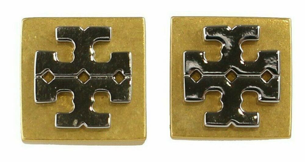 Tory Burch Women's Block T Logo Stud Earrings in Gold/Silver